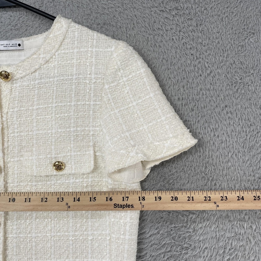 Zara Old Money Dress Womens Small Tweed Check Fit Flare Short Sleeve Mini Office - Picture 6 of 16
